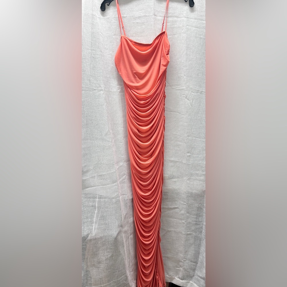 Coral Sleeveless with Square Neckline Rushed dress